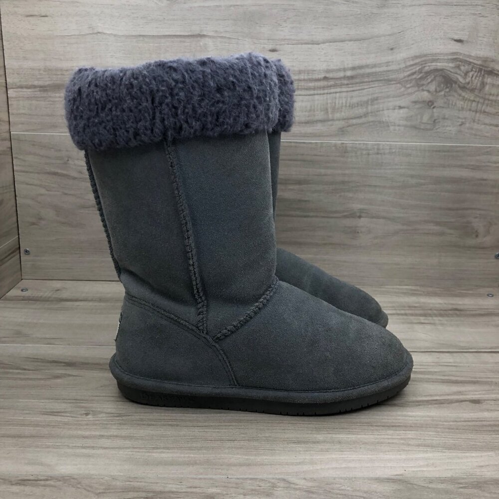 Bearpaw Boots Womens 7 Gray Suede Slip On Winter Lined Boots